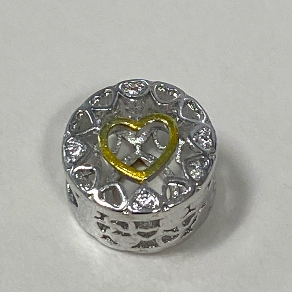 Gold Heart Silver Hearts Circle Bead Charm 4 Pandora bracelet love